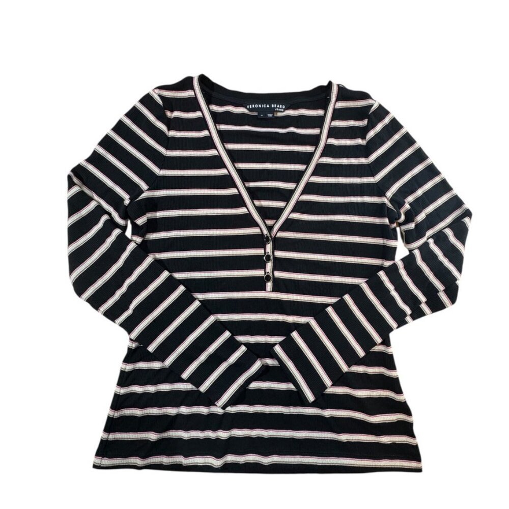 Veronica Beard Shailee striped henley top size medium